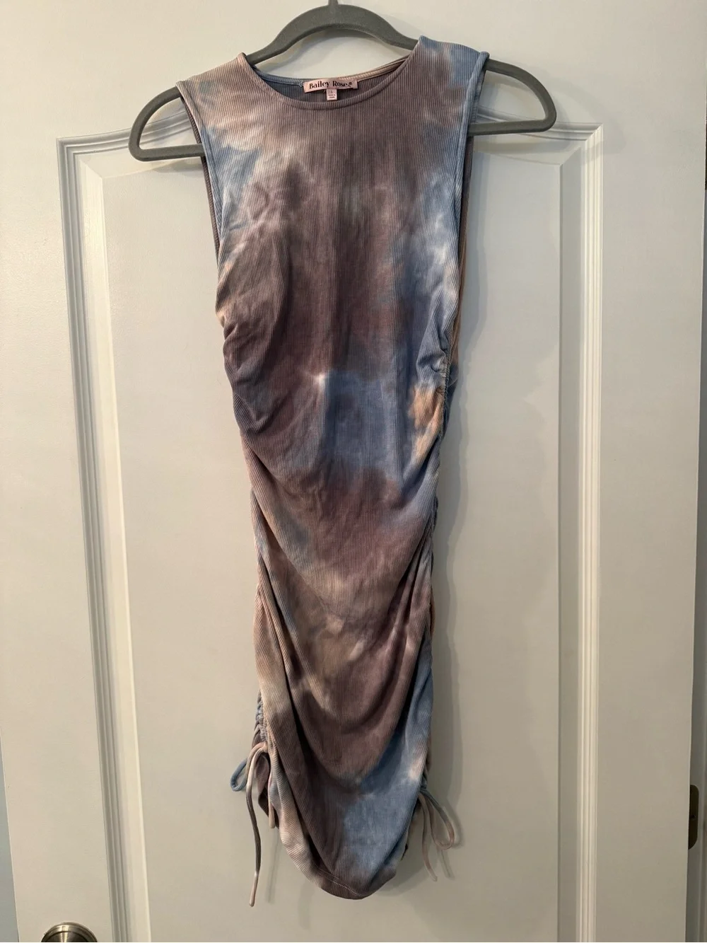Bailey Rose Blue and Brown Tie-Dye Ruched Dress